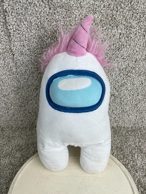 Toikido 10 Inch White Among Us Crewmate Plush Toy with Pink Unicorn Hat