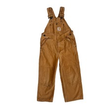 Carhartt Distressed Brown Duck Canvas Double Knee Lined Bib Overalls Kids 5t