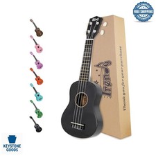 Black Soprano Ukulele for Beginners - 21 Inch Hawaiian Wood, Easy Play, Perfe...