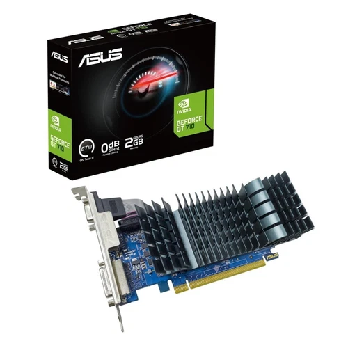 Tarjeta de video ASUS GT 710 completamente sin ventilador con 1 ranura tamaño GT710-SL-2GD5