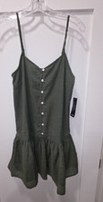 Hint of Blush Olive Green Drop Waist Mini Dress Size M NWT Boho Button Front