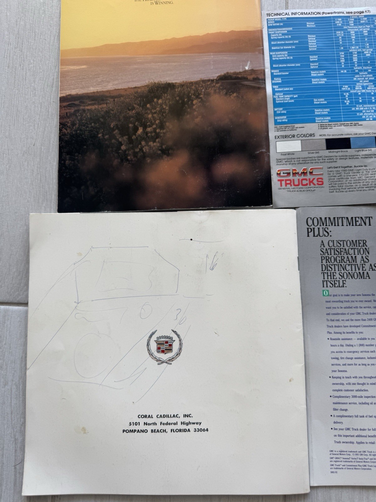 Vintage Car Brochures GMC Chevy Cadillac 1988–1992 Lot of 4