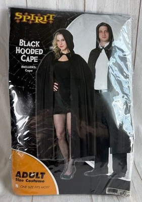 New Black Hooded Cape & White Merlin Wig + Beard Spirit Halloween Costume Adult