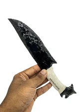 Large 10” Obsidian Knife with White Thread,Viking Crystal Blade Collecters. Co