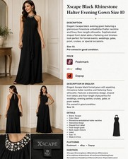 Xscape Black Rhinestone Halter Evening Gown Size 10