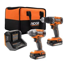 RIDGID 18V Cordless 2-Tool Combo Kit with Drill/Driver, Impact Driver, (2) 2.0