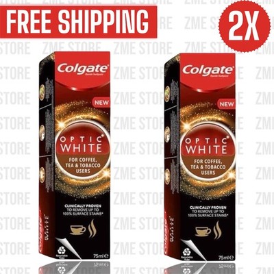 2X Colgate Optic White For Coffee, Tea & Tobacco Users Toothpaste, 75ml