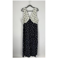 ASOS Linen V Neck Polka Dot Maxi Slip Sundress Women Plus 16 Tall New Mono Spot