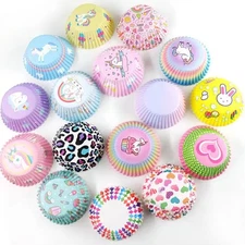 100pcs Greaseproof Cupcake Liners – Random Printed Muffin Paper Cups