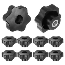 10pcs Star Knobs M8 Thread 48mm Head Through Hole Clamping Handles Black