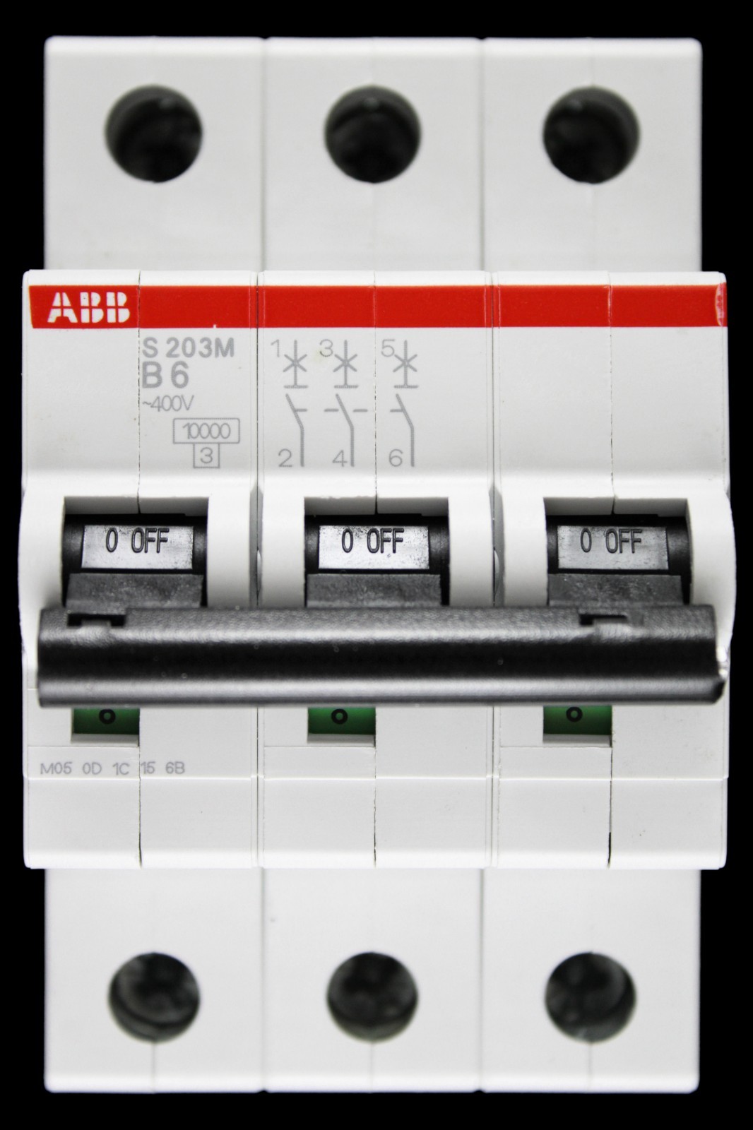 ABB 6 AMP CURVE B 10kA TRIPLE POLE MCB CIRCUIT BREAKER S203M 2CDS273001R0065