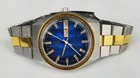 vintage mens watch blue ocean waves stainless quartz battery large 37mm