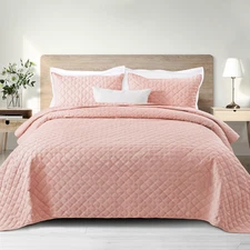 Soft Quilt Set Queen Full Size, 3 Pieces Lightweight Quilts Blush Pink Bedspread