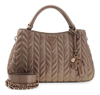 GUESS Cheryl Triple Compartment Satchel Handtasche Tasche Dark Taupe taupe Neu