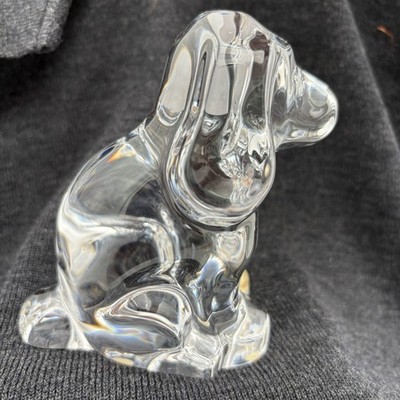 Orrefors Sweden Crystal Puppy Dog Hound Spaniel Signed Paperweight Figurine