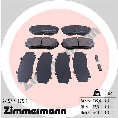 ZIMMERMANN 24544.175.1 Bremsbelagsatz, Scheibenbremse für MAZDA,MITSUBISHI,MITSU