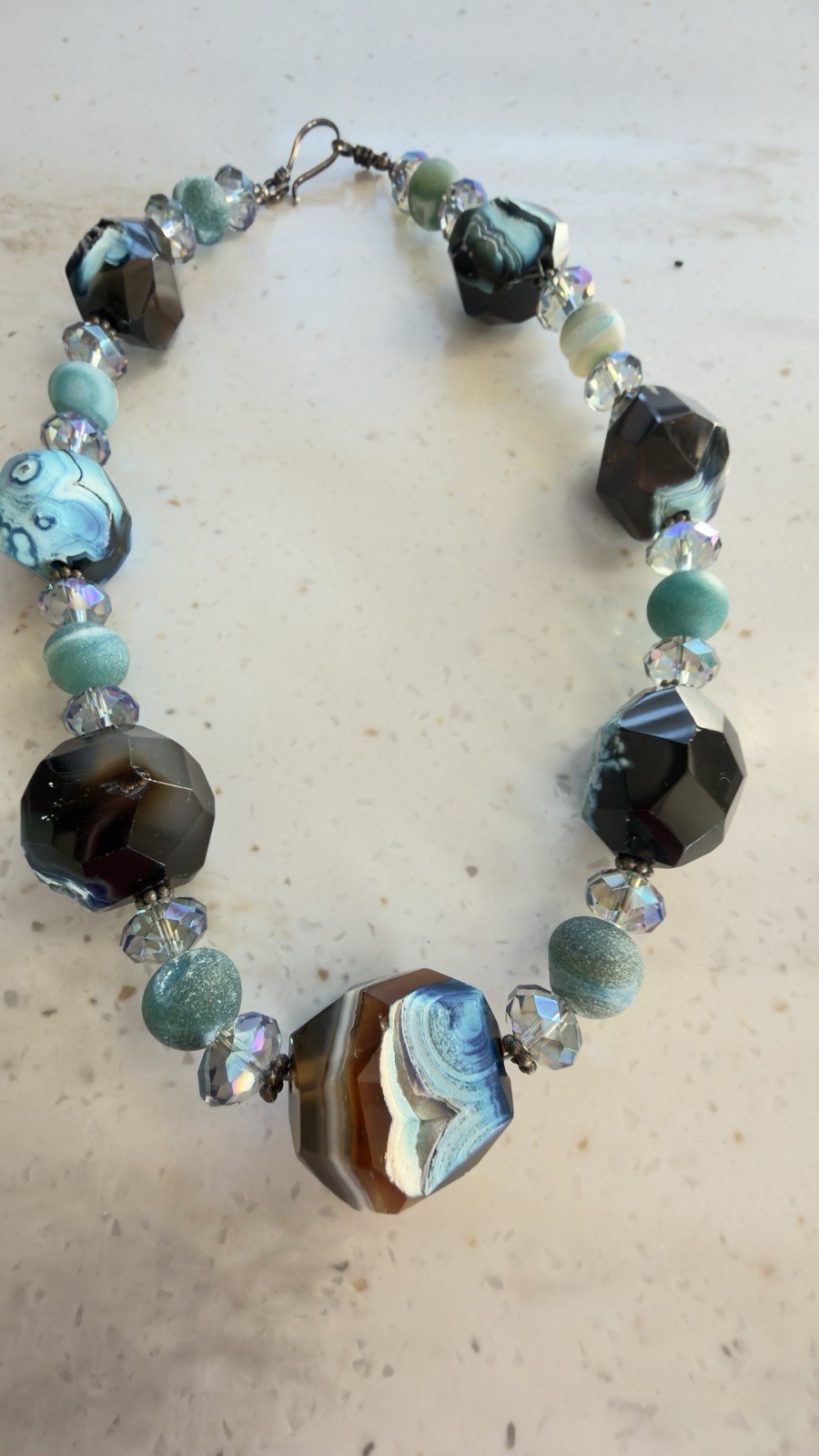 HANDMADE STATEMENT NATURAL AGATE GLASS FACETED BE… - image 1
