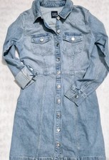 GAP Light Wash Denim Western Shirt Dress XS UK6/8Snap Front Mini Pockets VGC