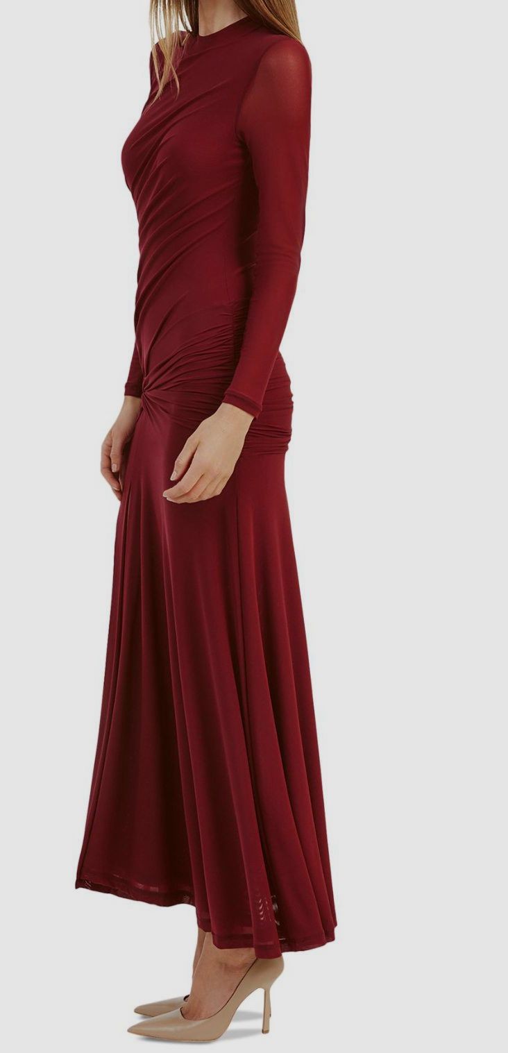 Bardot Women's Red Liyana Ruched Long-Sleeve Mesh Dress Size S