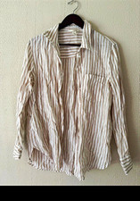 H&M Linen Beige/White Striped Long Sleeve Poi...