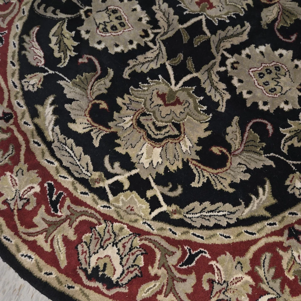 VTG Liberty Hand-Knotted Wool Oriental Rug 6x6 Round Floral Black Red Gold - Image 3 of 4