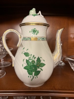 Herend Chinese Bouquet Green Coffee Pot w/ Rose Knob