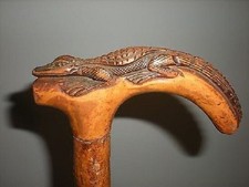 Hand carved crocodile wooden walking stick for men women walking cane animal