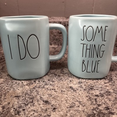 Rae Dunn Wedding Mugs I DO and SOMETHING BLUE Light Blue Coffee Mug Set of 2.