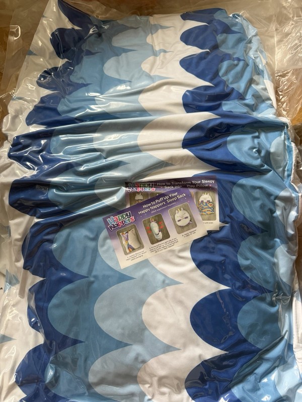 Happy Nappers Blue Shark Large Sleeping Bag with Pillow, Ages 2-8 New