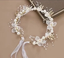 Bridal Pearl Wreath Wedding Shower Hair Flower Girl Floral White