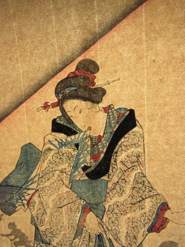 Utagara Kochoro Kunisada Japanese ukiyo-e print panel Three Beauties geisha - Picture 12 of 12