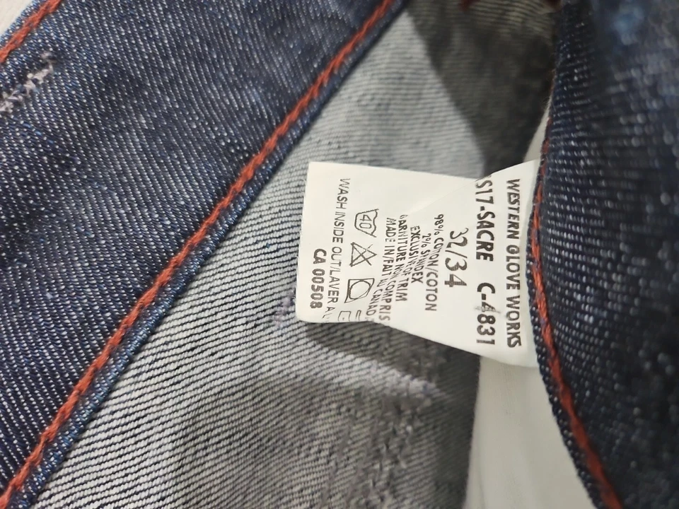 Jeans Western Glove Works 1921 34X30 Azul Denim Botón Mosca Elástico Grunge LEER.  Foto 4 de 4