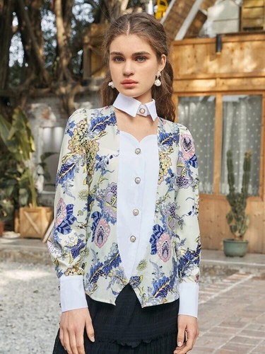 Floral Print Cut Out Front Blouse - Picture 2 of 5