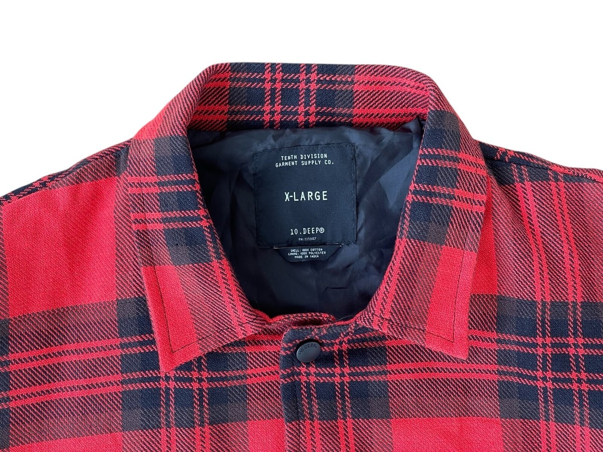 10.Deep Coach's Jacket Red Plaid Flannel Shirt Men's XL Shacket | eBay