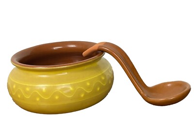 Bobby Flay Plancha Terracotta Bowl Spoon Ladle Yellow Glazed Earthenware Salsa