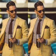 Yellow 2 Pcs Men Suit Wedding Groom Summer Dinner Party Prom Tuxedo Men Blazer