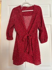 Free People Clara Mini Dress Tunic Top Tie Front Floral sz Medium