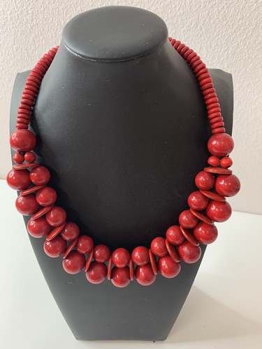 Wooden Ethnic Bohemian Red Necklace