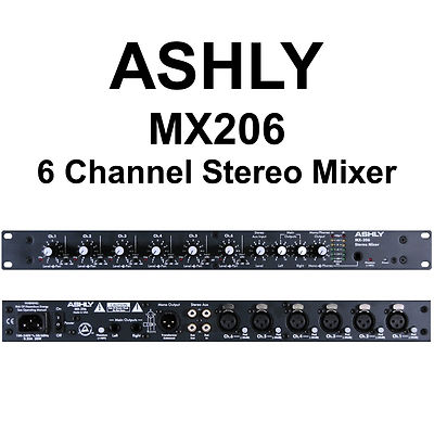 ASHLY MX-206 Professional Rackmount 6 Channel Preamp XLR Stereo Mixer