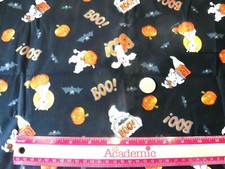 HALLOWEEN FABRIC CUTE BLACK WITH GHOSTS 100 COTTON 2 YARDS
