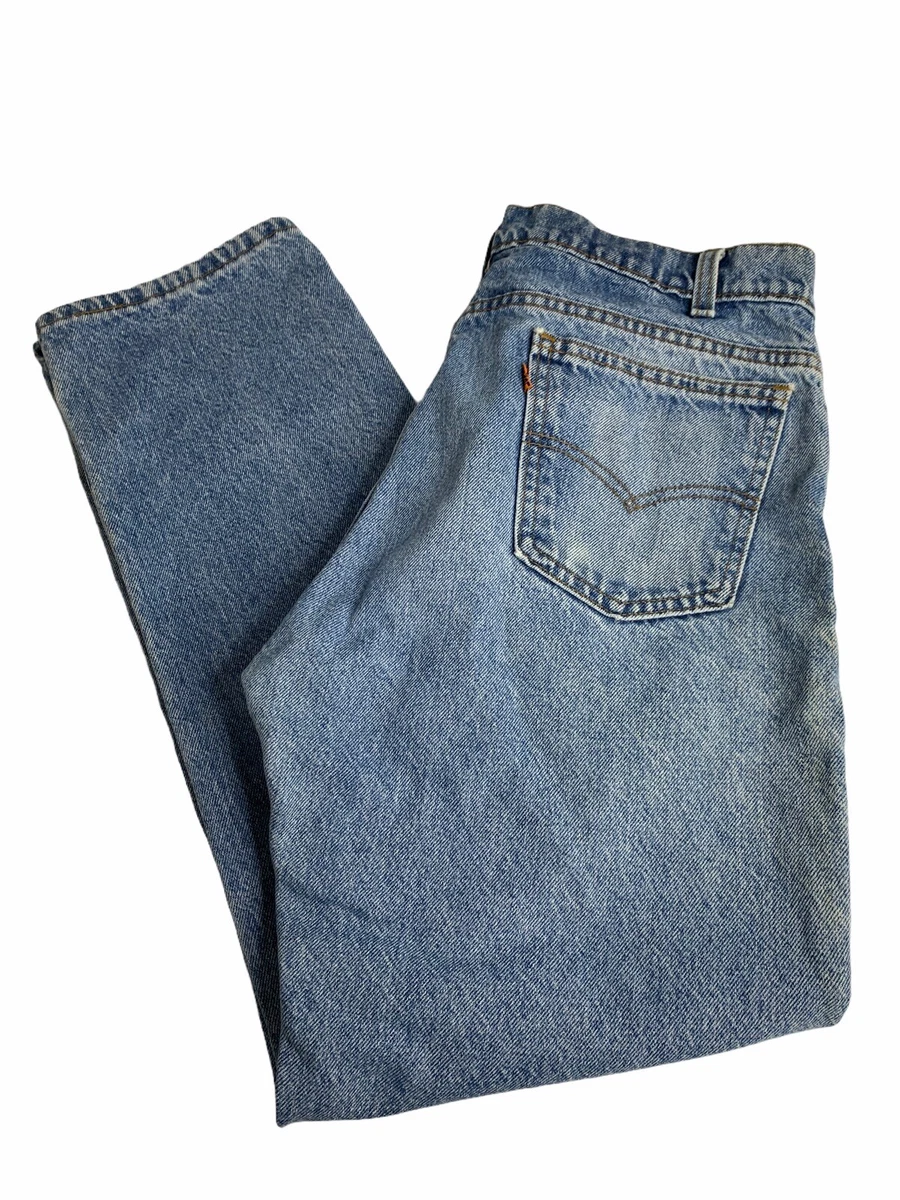 Vintage USA Levis 505 Blue Light Wash Grunge Jeans 32 x 30 Orange