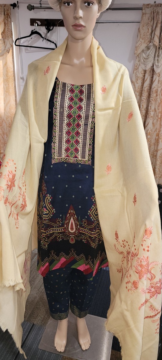 Pakistani Women Embroidery Shawl Scarf Warm Handmade Wool 100%