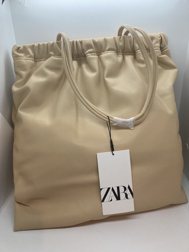 ZARA TOTE BAG WITH GATHERED OPENING BEIGE NEW WITH TAGS | eBay