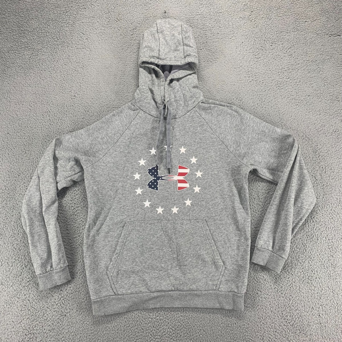 Under Armour Hoodie Women Large Gray Logo 4th of July Sweatshirt Patriotic  Stars