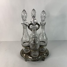 Antique Victorian Silver Plated Cruet Condiment Set Caddy Etched Glass Server