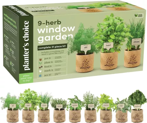 9 Herb Window Garden - Indoor Herb Growing Kit - Kitchen Windowsill Starter Kit
