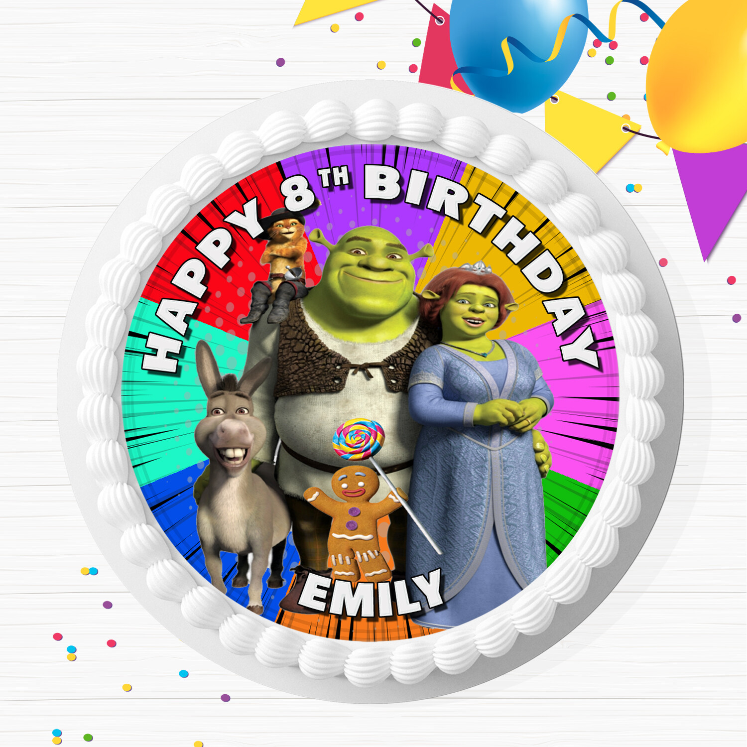 SHREK BIRTHDAY PERSONALISED EDIBLE CAKE TOPPER & CUPCAKE TOPPERS SV914
