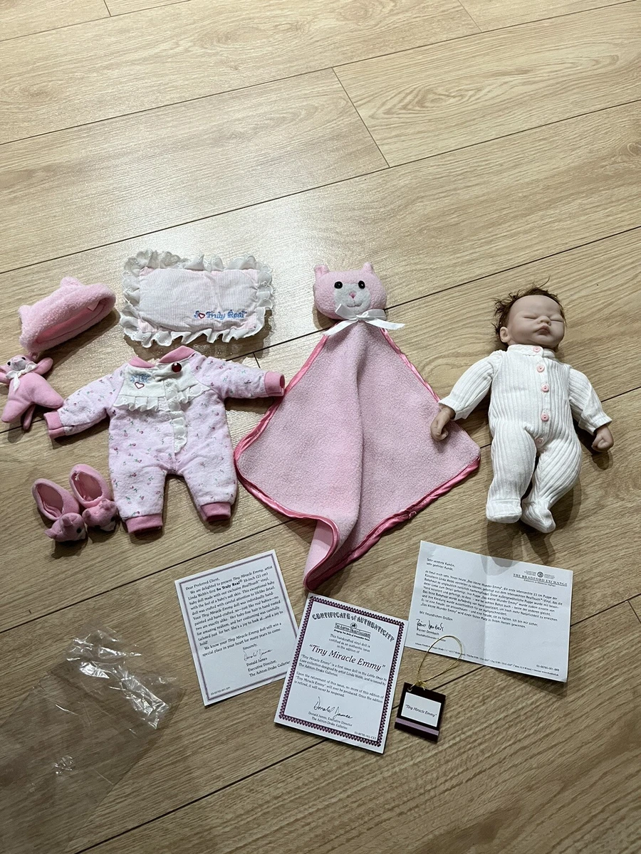 Ashton Drake Galleries Tiny Miracle Emmy Doll With Spare Clothes Basket Reborn