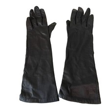 Vintage Black Leather Silk Gloves Long Real Kid France for Lazarus Wmns Sz 6 1/2