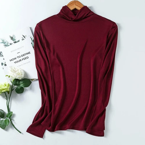 Damen Hochkragen Flor Kragen Top T-Shirt Maulbeerseide Unterteil Shirt Schildkröte - Bild 25 von 29